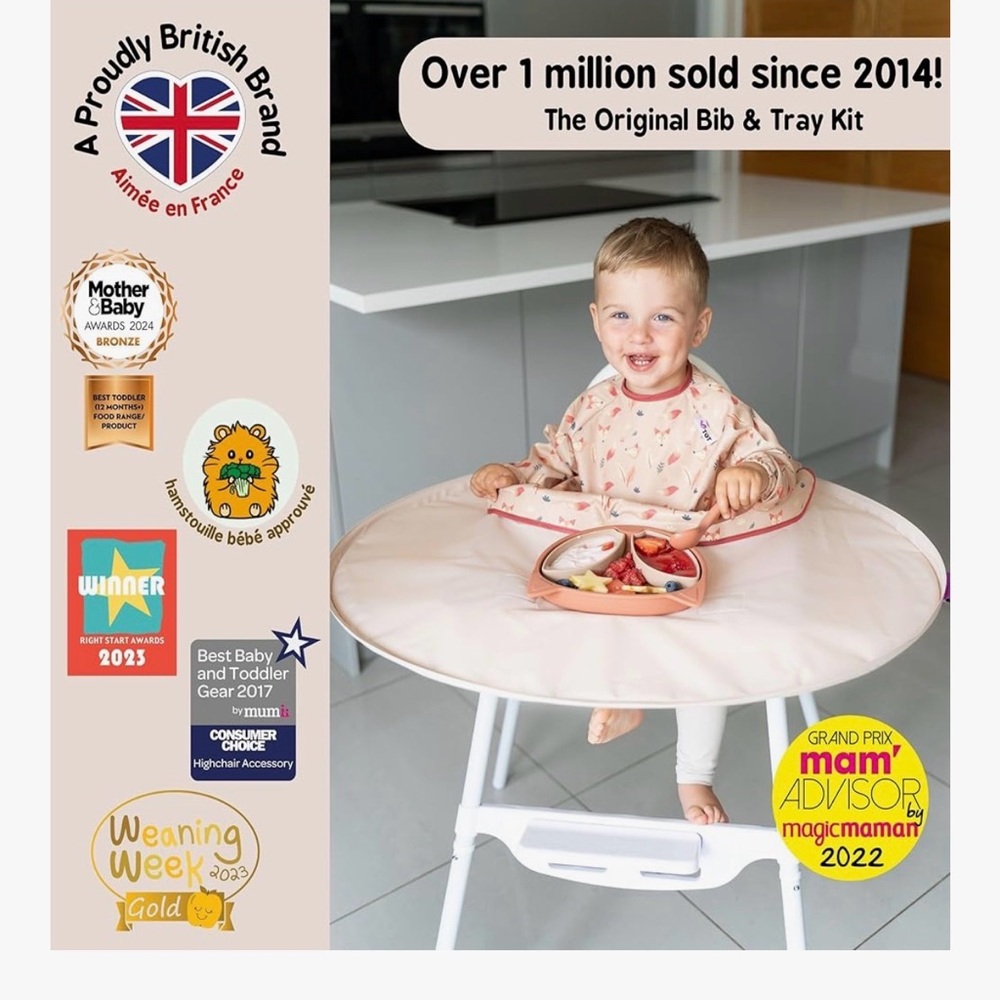 Tidy Tot Bib and Tray Kit in Sand Fox Bib Toddler Mealtime Easy Cleanup - Picture 3 of 16